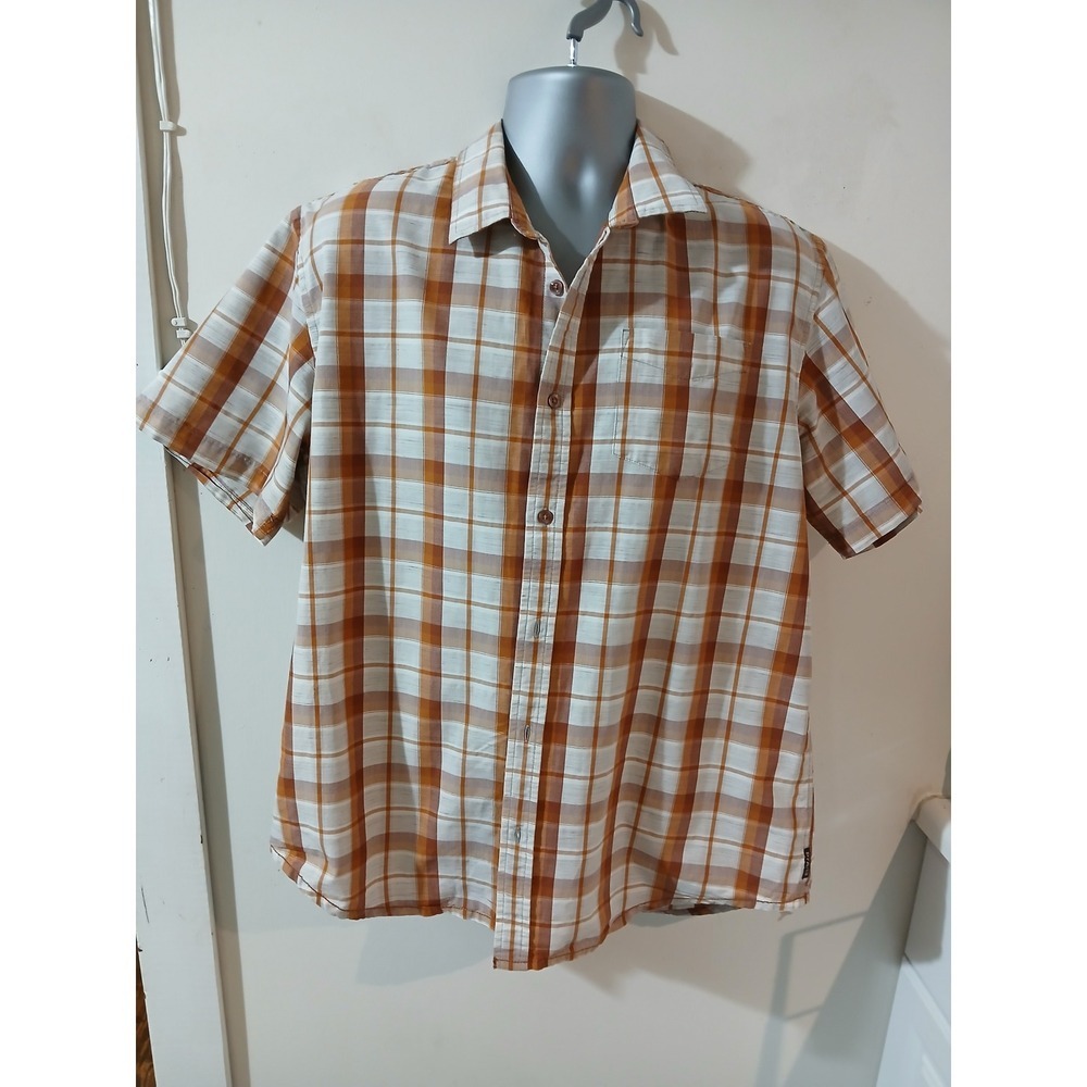 PrAna XLARGE Plaid Button Up Shirt Men's Short Sleeve Casual Outdoor